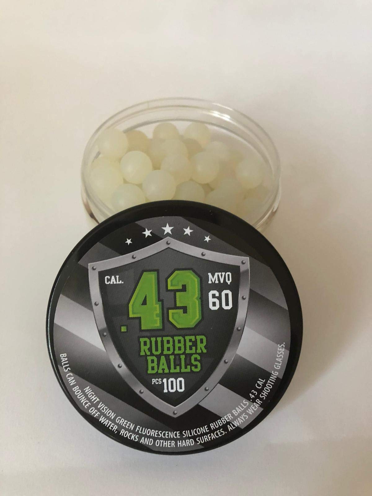 SSR 100 x Night Vision Fluorescent Silicon Rubber Balls Paintballs Glowing in The Dark in 43 Cal. Palline di Gomma Paintball Che brillano al Buio in Calibro 43