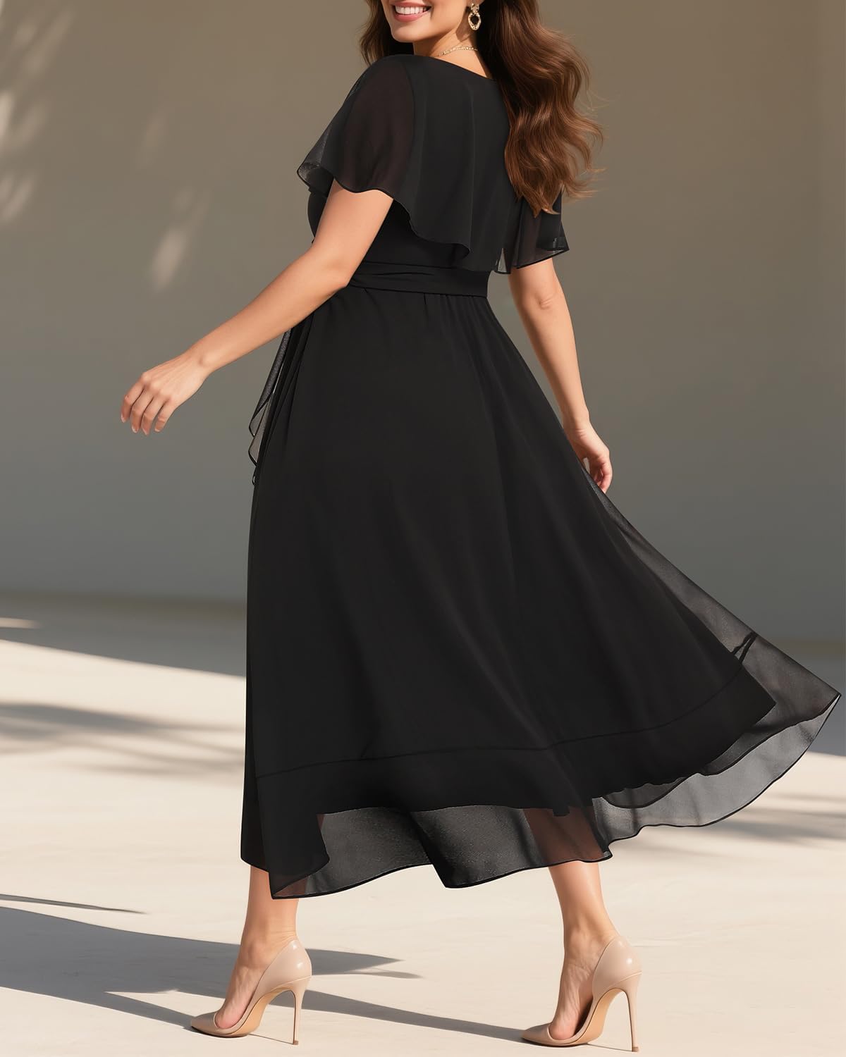 Pinup Fashion Plus Size Dresses for Wedding Guest - Women 2026 Cocktail Chiffon High Low Ruffle Long Dress - Image 2