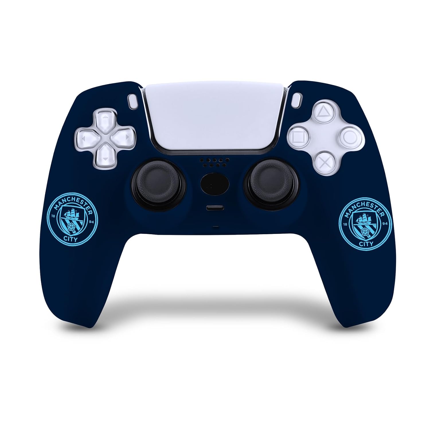 Head Case Designs Officially Licensed Manchester City Man City FC Blue Crest Logo Dark Blue Silicone Game Controller Skin Case compatible with PS5 Sony DualSense Controller