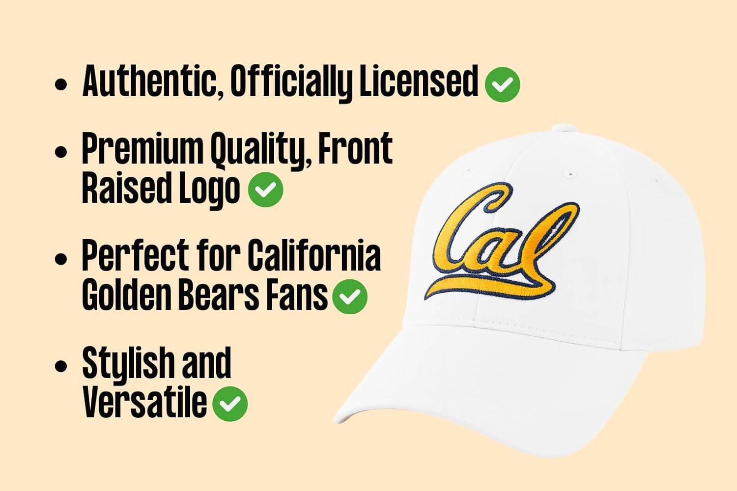 Officially Licensed Cal Berkeley White MVP Hat Adjustable Classic University Team Logo Embroidered Cap - Image 5