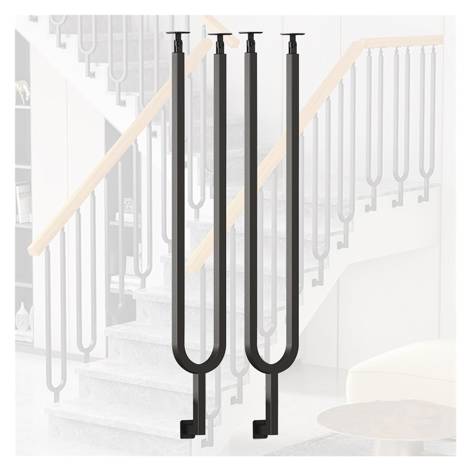 Poteau garde-corps latéral noir en métal pour escalier et balcon
