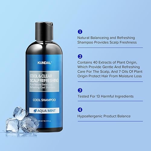 Miniatura 6 de Kundal Champú, cuidado del cuero cabelludo  Aqua Mint refrescante champú fresco con eucalipto, extractos de árbol de té, aceite de argán, 10.14