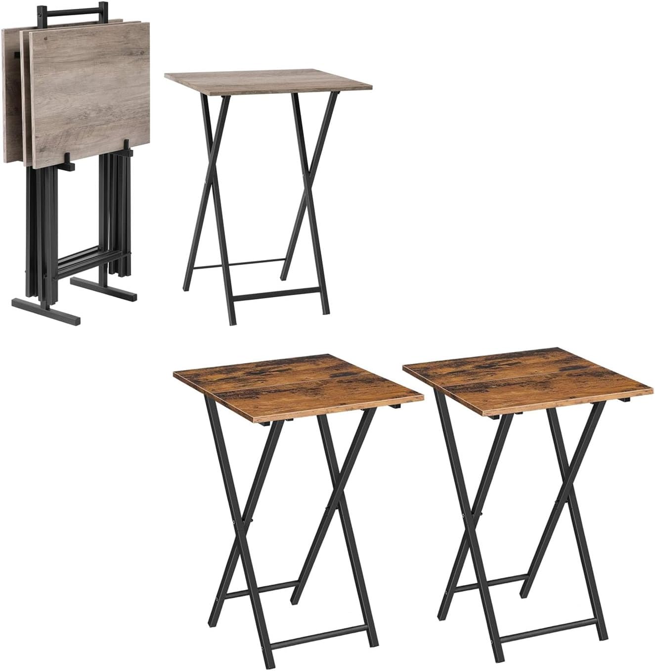 HOOBRO Folding TV Tray Tables, Set of 2 Wooden TV Trays Side Tables, Industrial Side Table for Eating at Couch, End Table, for Small Space, Easy Assembly BG50BZ01 BF27BZP201