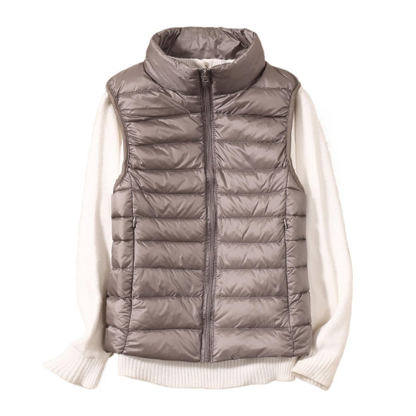 HWJFDC Puffer Gilet Women Vests Autumn Winter Ultra Light Duck Down Vest Female Slim Sleeveless Jacket Windproof Warm Puffer Waistcoat(Khaki,M)
