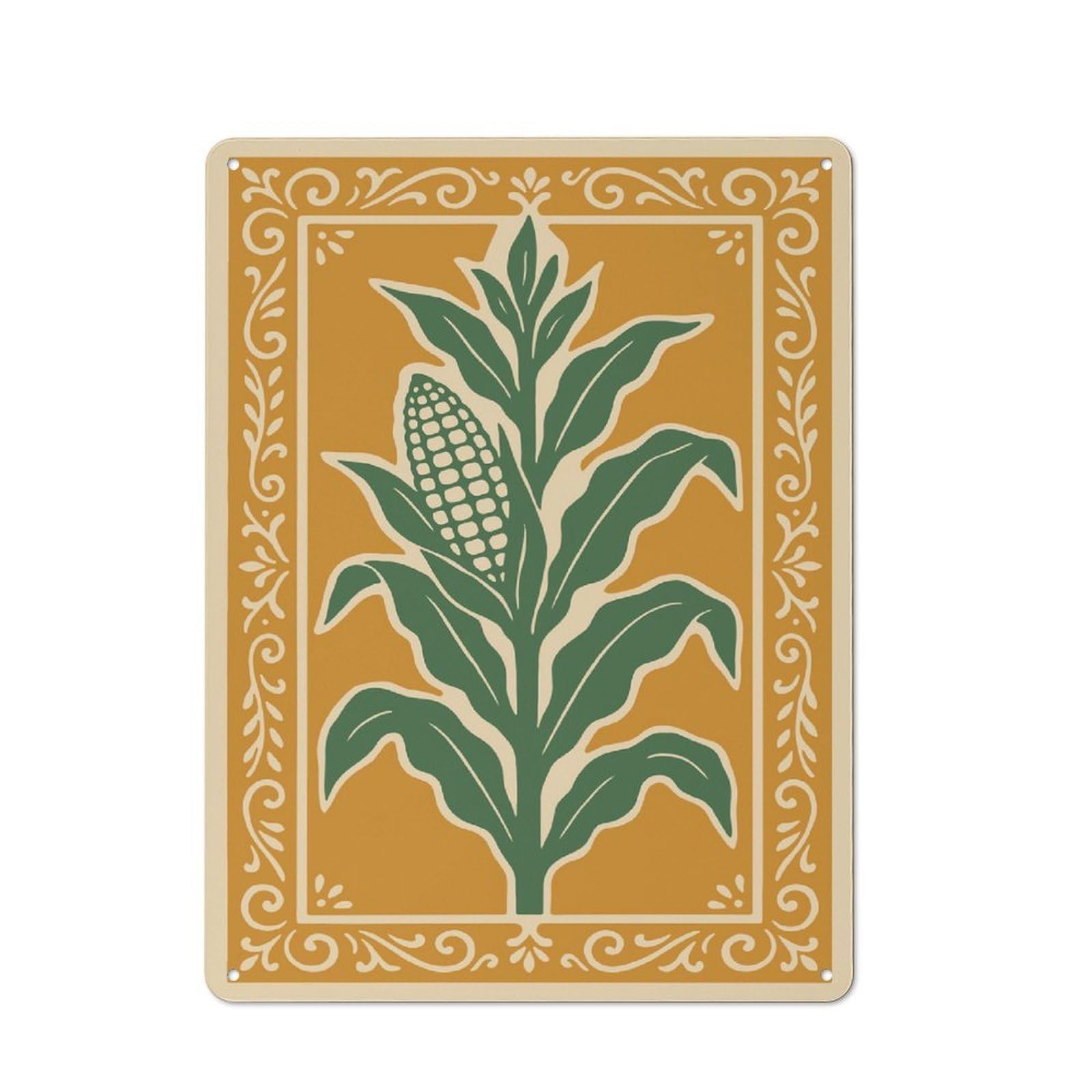 Junmoney Style-8 Tin Wall Plaque 40X30cm With Corn Stalk Illustration With Decorative Border For Home Office Or Studio, New Home Wall Decor For Home Office Decor Fans