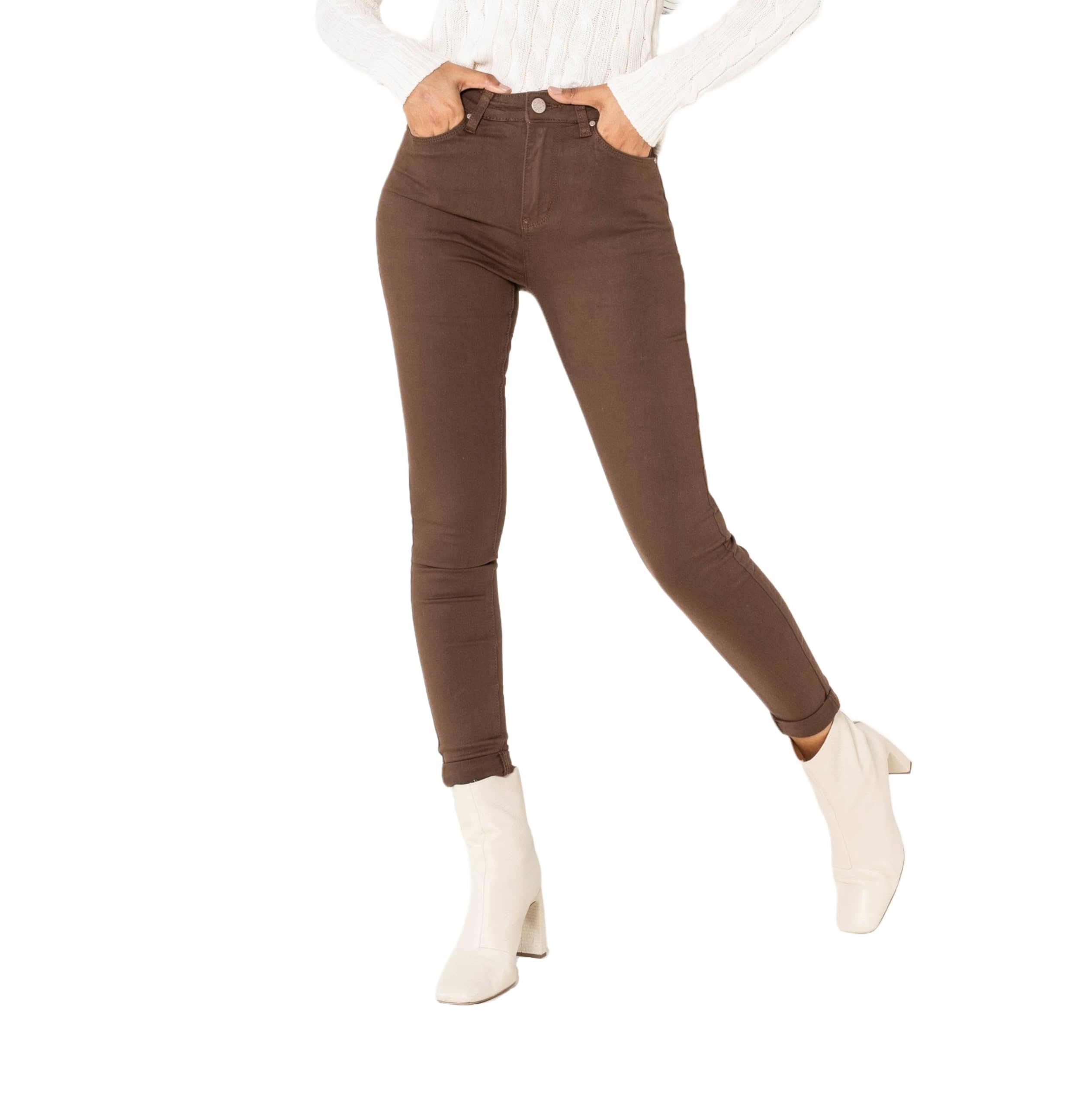 Nina Carter P109 Damen Skinny Fit Jeans High Waist Slim Hose Figurbetonte Stretch Jeanshose (Schokobraun (P109-67), L)