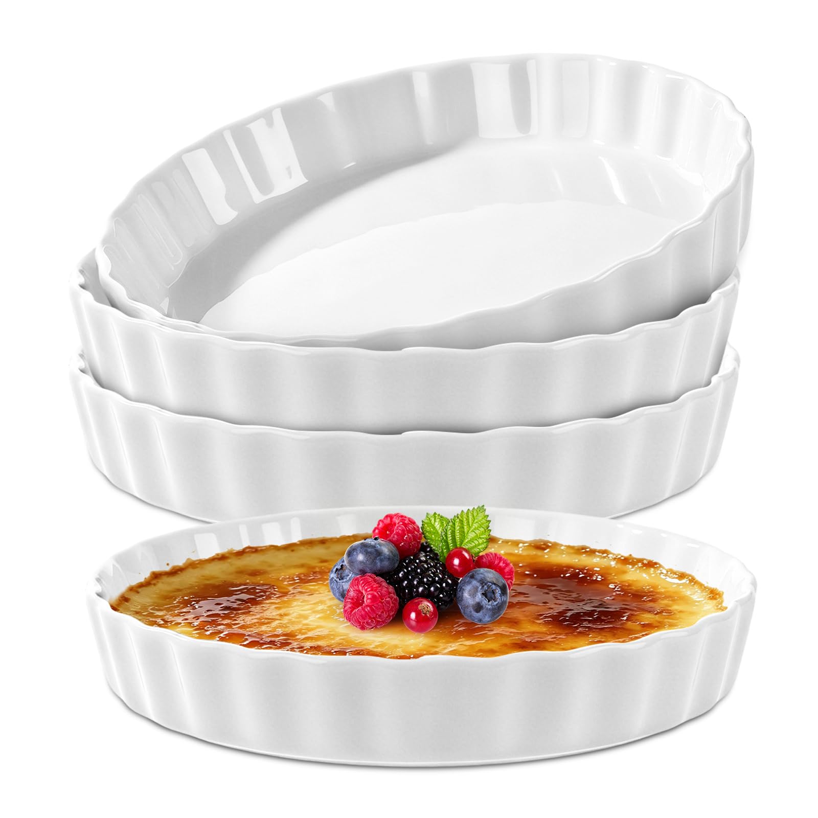 LDXDRU 4PCS White Quiche Dish, 7 Inch Ceramic Pie Dish for Oven, Round Shaped Ceramics Flan Pan for Baking and Tarts, 18cm