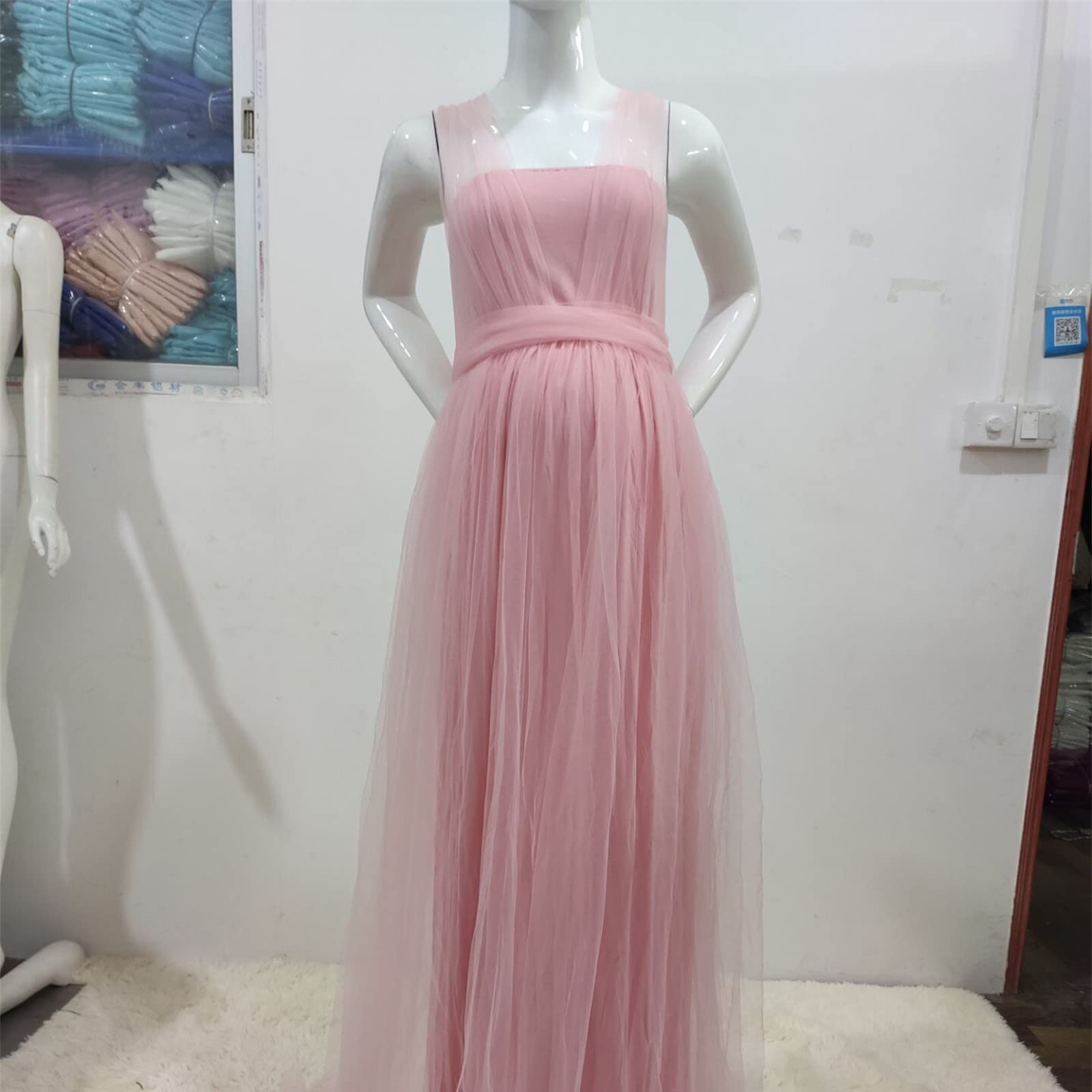 Robe Tulle Grossesse Dentelle Shooting Photo sans Manches Col V Robe Maternité Fête Soirée Cérémonie Photographie Maxi Robe Grossesse Chic Et Elegant Pas Cher Mariage