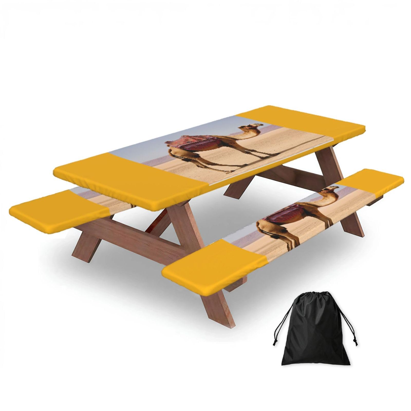 EZDLOWVBA Desert Sand Camel Print Picnic Table Cover With Bench Covers Waterproof Fitted Picnic Table Outdoor Elastic Picnic Tablecloth Outdoor Camping Essentials(3pcs)