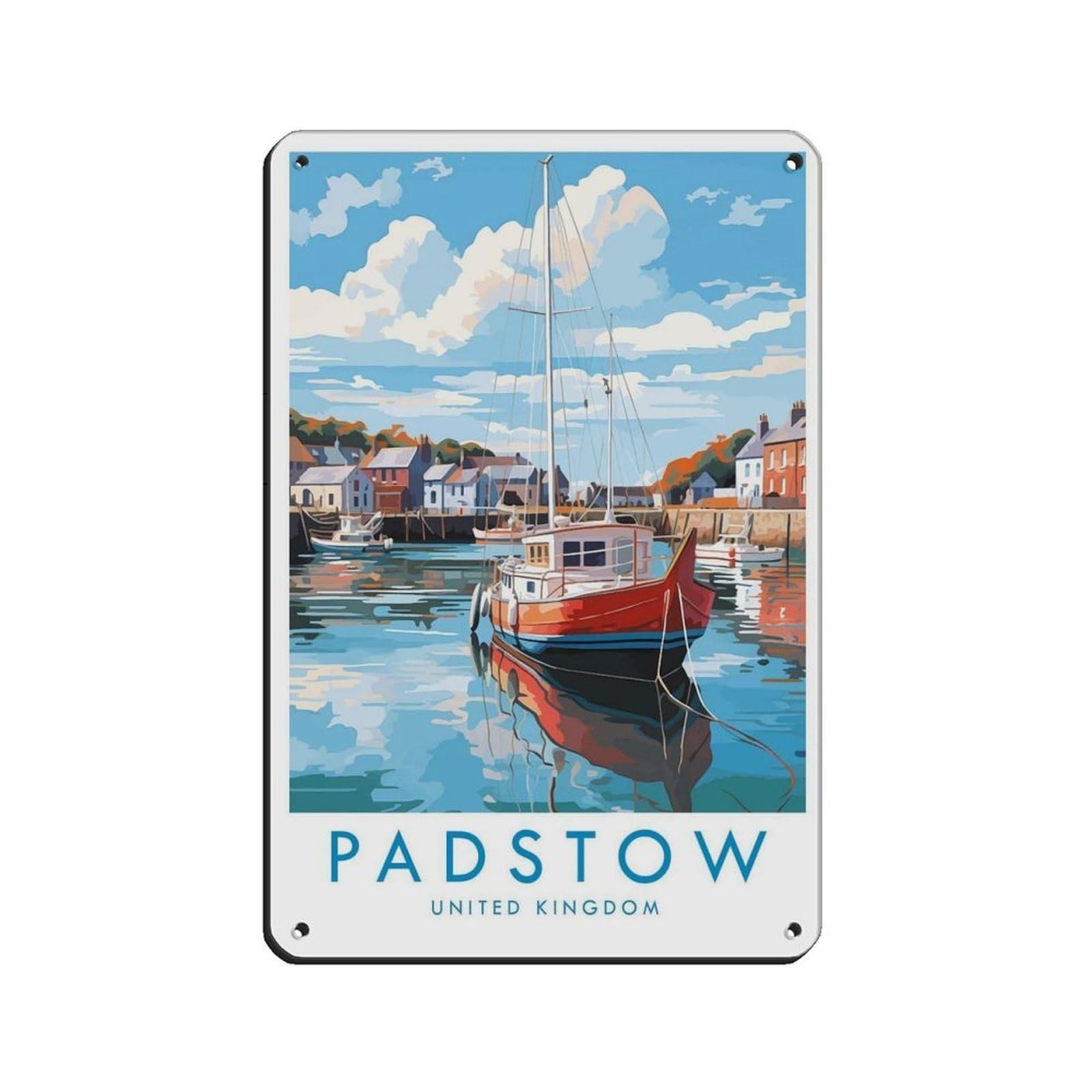 Padstow Travel,United Kingdom Travel Decor Retro Poster Metal Tin Sign Chic Art Retro Iron Painting Bar People Cave Cafe Family Garage Poster Wall Decoration 8x12inch(20x30cm)
