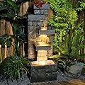 Garden Fountains Outdoor Water Fountain - 44.5 Inches 4 Tired Modern Indoor Floor Standing Outdoor Fountain with Lights Pump for Garden Patio Backyard Porch Home Art Decor
