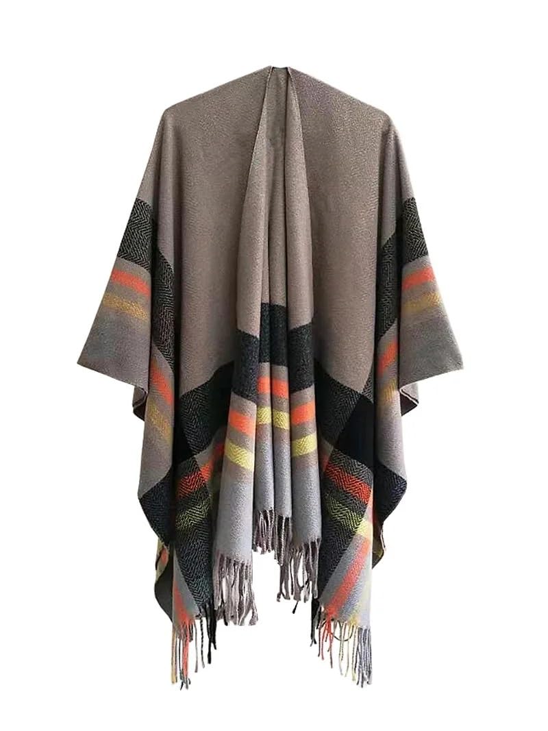 GMGQJST Shawl For Women Imitation Cashmere Women Spring Autumn Double sided Plaid Split Shawl Warm Street Poncho Lady Capes White Cloaks(1)