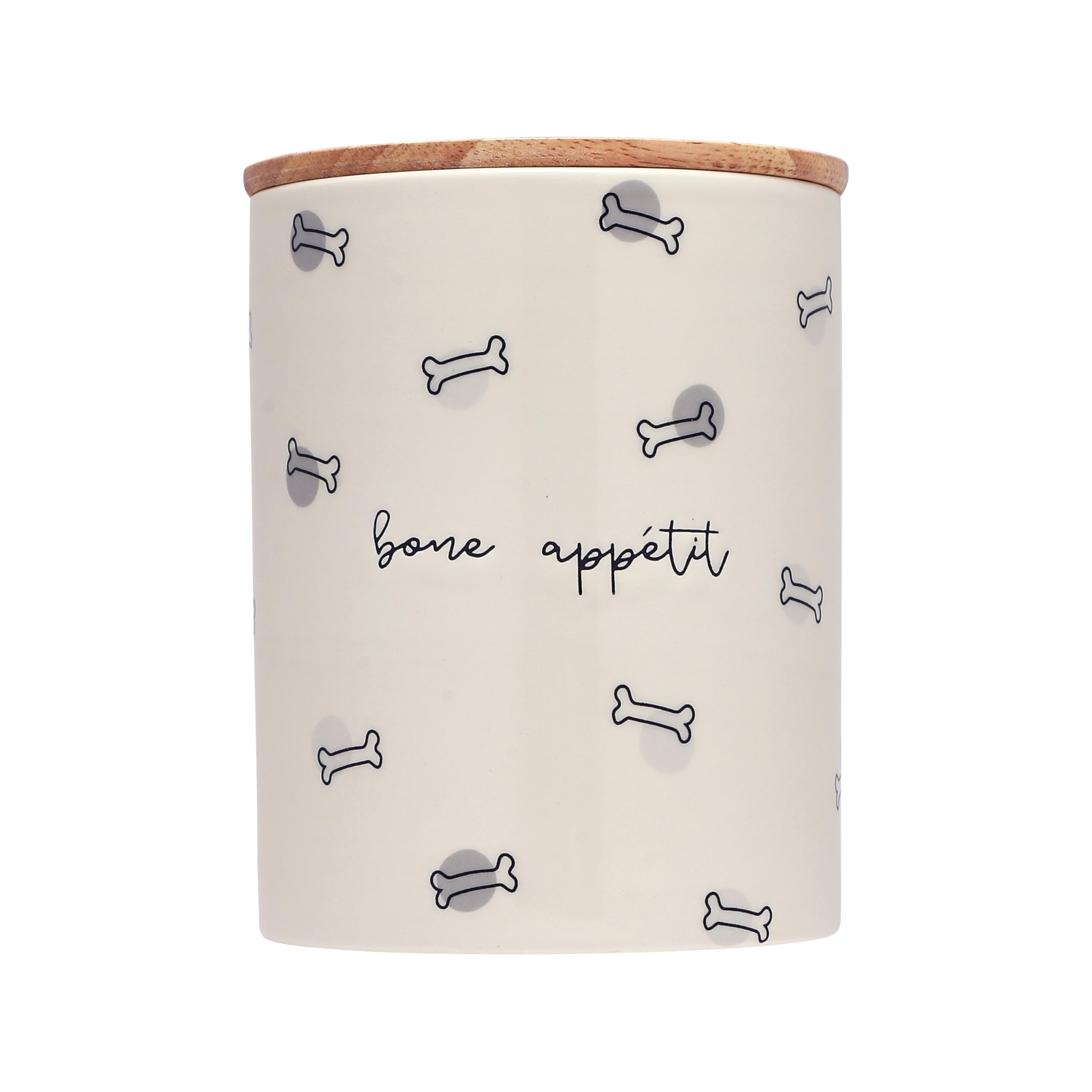 Bone Appetite Treat Jar, Ceramic and Wood Pet Treat Canister, Modern Neutral Color Home Kitchen Accessories, Dog Biscuit Storage Jar