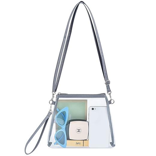 H-Duka Clear Crossbody Purse Bag, Clear Bag Stadium Approved for Concerts, Festivals（Grey）