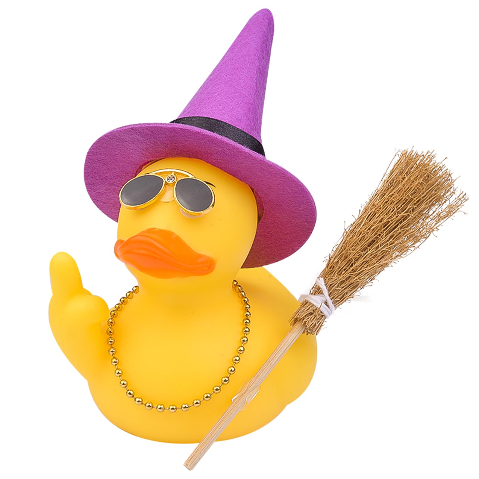 CoFuBcad Halloween 3.15" Fun Rubber Duck Witch Duck Car Dashboard Decorations Halloween Witch Hat Broom Sunglasses Necklace for Car Home for Office Accessories