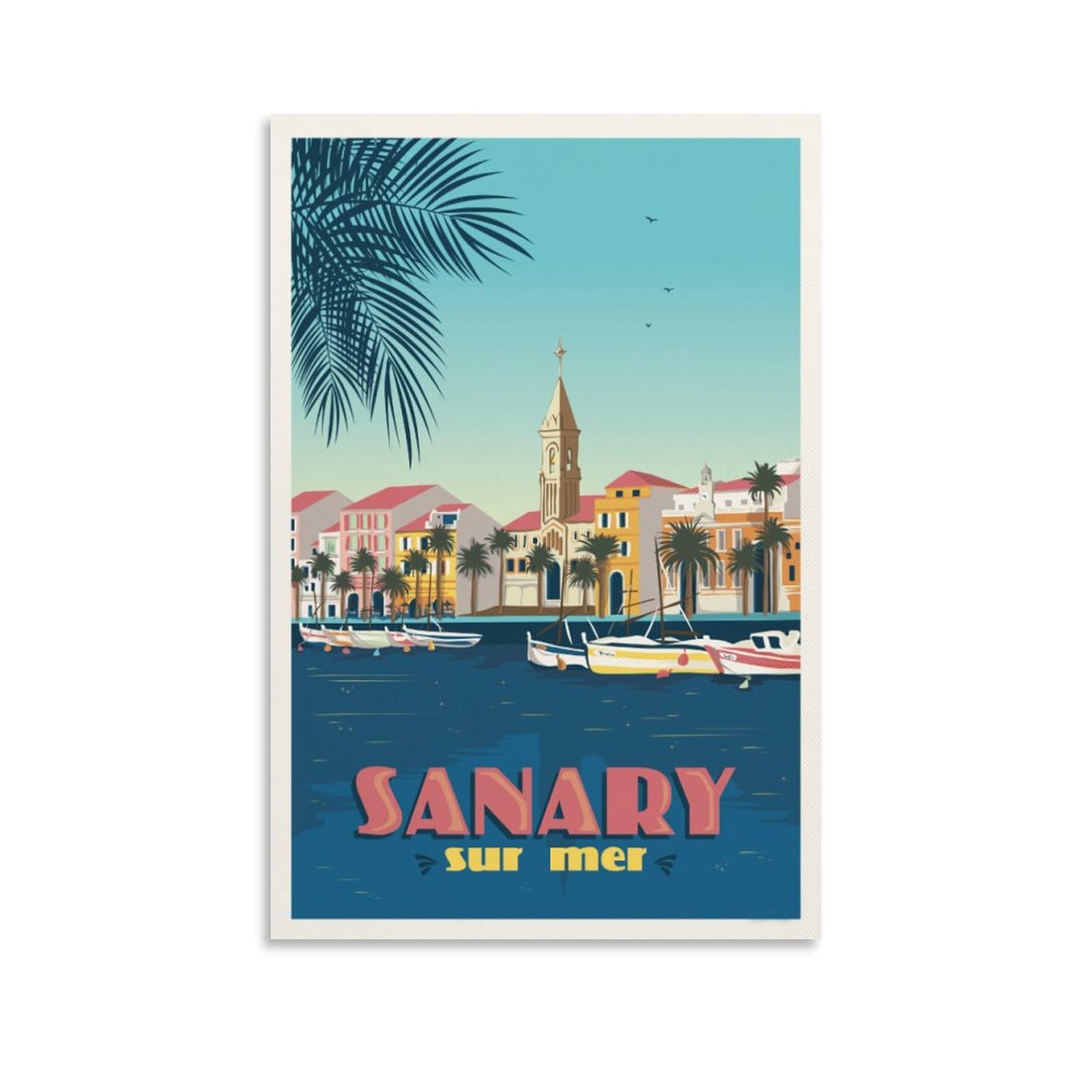 YQCQCS Vintage France Travel Poster Sanary-sur-Mer Boat Canvas Art Poster Picture Wall Decor Painting Posters Decorative Posters