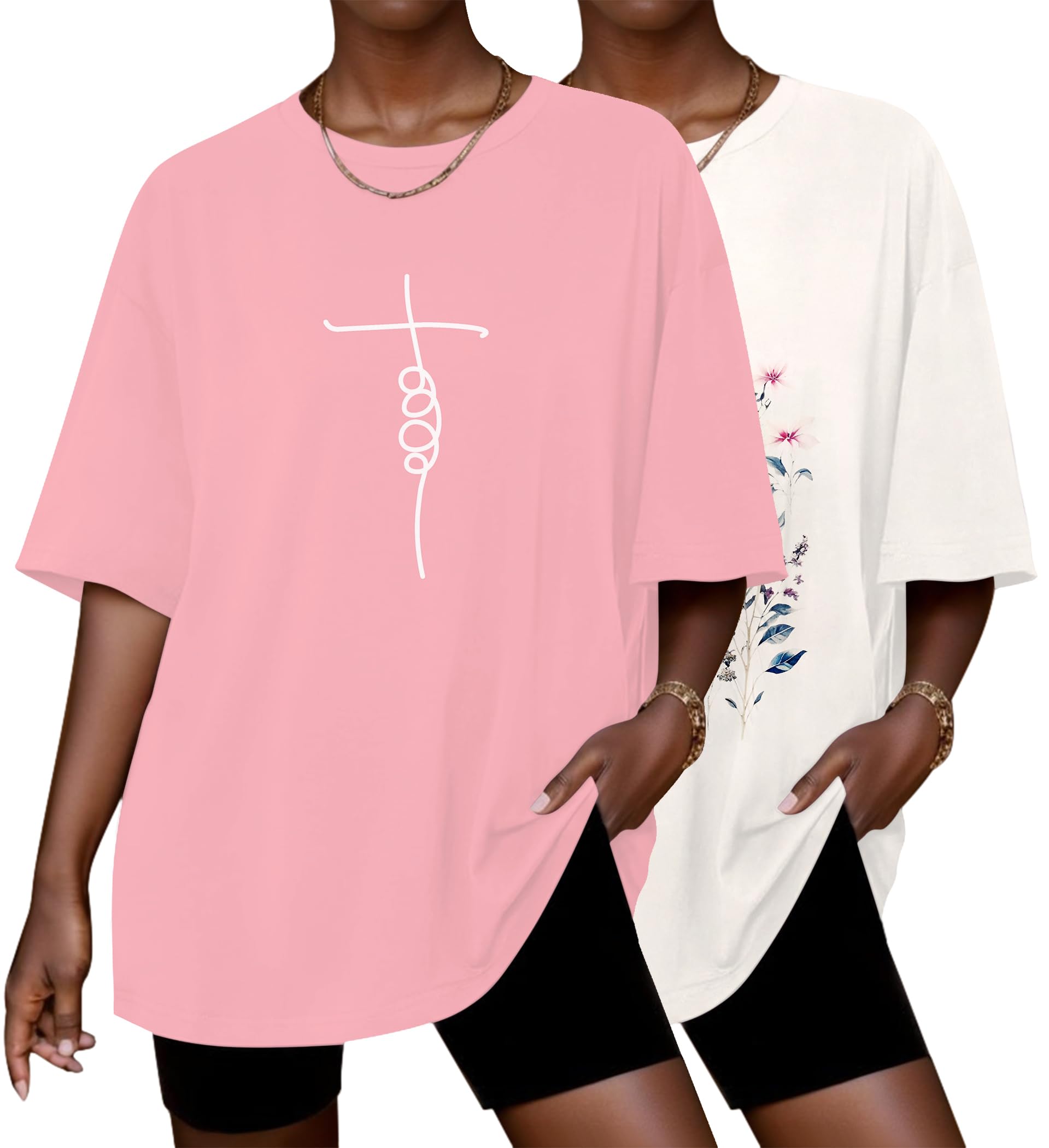 Ekouaer 2 Pack Womens Tops Short Sleeve Oversized T Shirts Casual Clothes