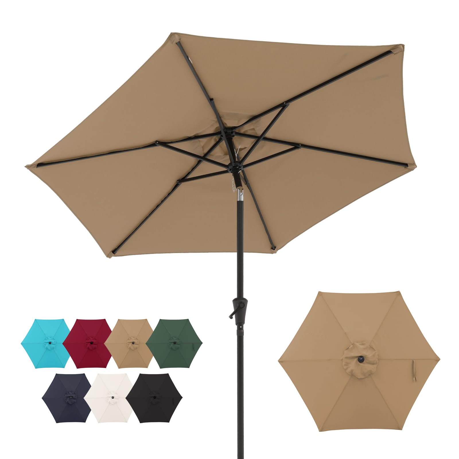Verano Garden Patio Umbrella 7.5ft Outdoor Table Market Umbrella with Push Button Tilt & Crank for Patio, Beige