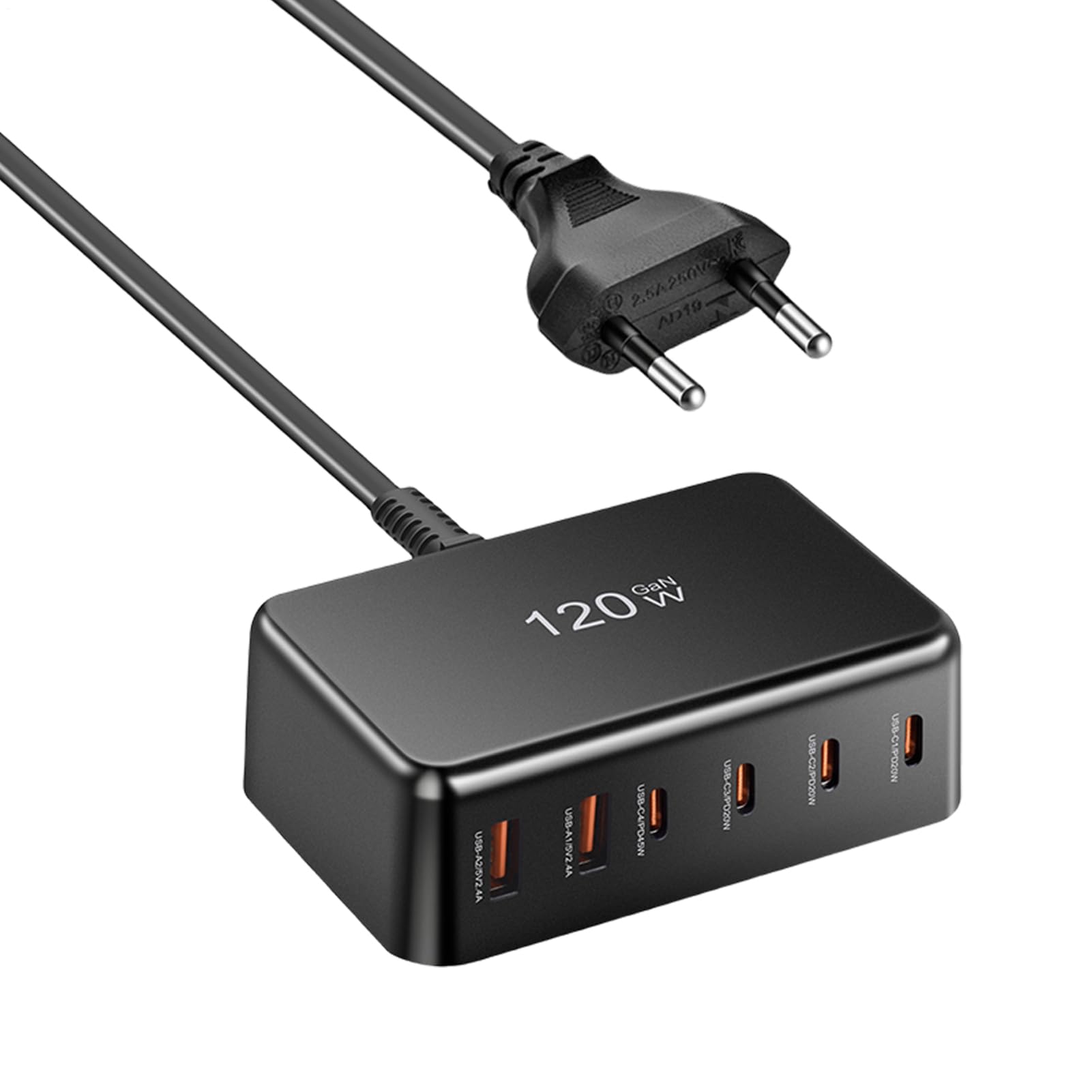 Caricabatterie rapido | Caricabatterie multiporta per telefono | Attrezzatura di ricarica rapida 120 W 6 porte per laptop, smartphone e dispositivo mobile in aereo, , hotel e