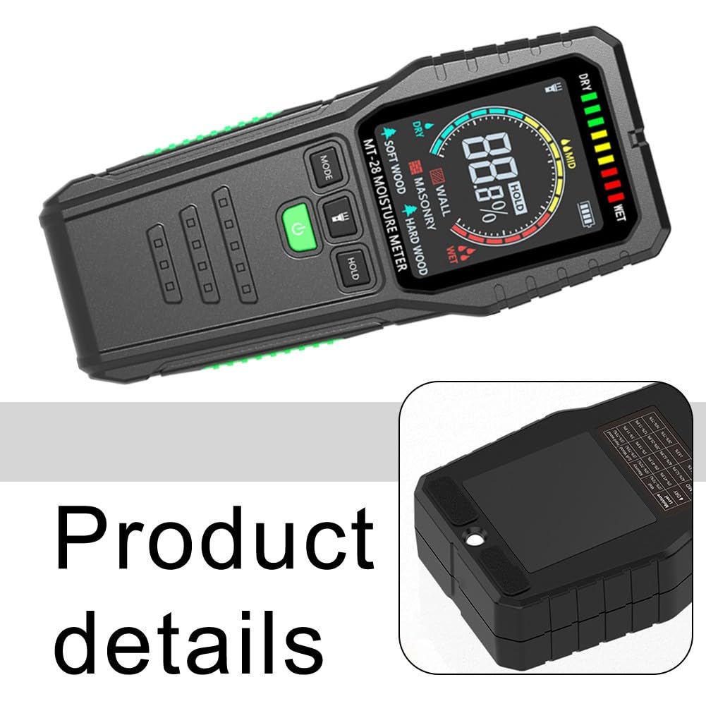 Medidor de humedad de madera para pared con pantalla LCD a color de 2.7 pulgadas, pruebas no destructivas, profundidad de detección de 3/4 pulgadas, paneles de yeso de madera blanda