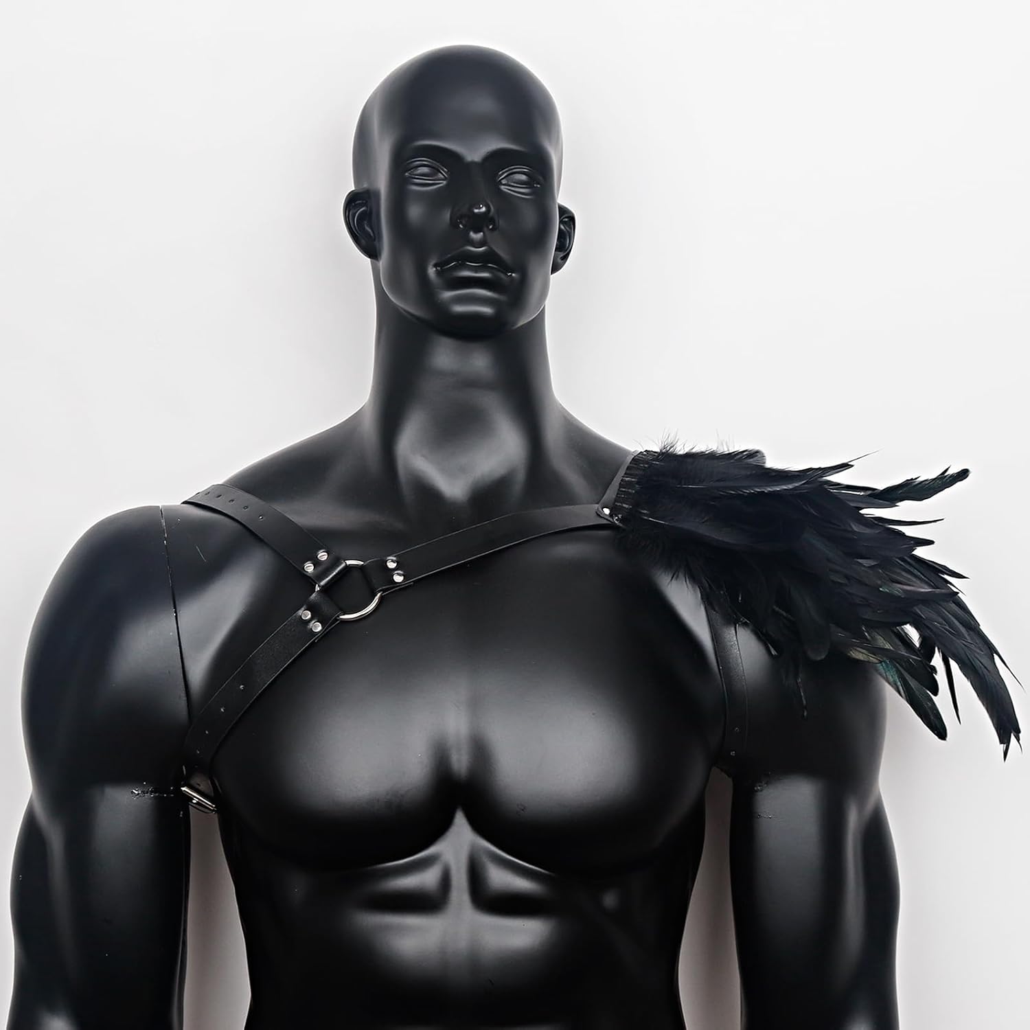 L'VOW Gothic Feather Shoulder Armor for Men Leather Harness Medieval Guards Halloween Cosplay Costume - Image 9