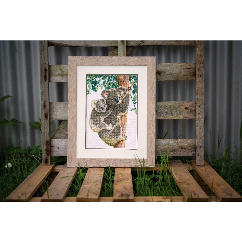 VERVACO Haft Krzyżykowy Liczony Zestaw Obraz do Haftu KOALA Z DZIECKIEM Zrób to Sam Zestaw Kreatywny dla Dorosłych 27 x 38 cm Dekoracja Ścienna DIY Cross Stitch Kit