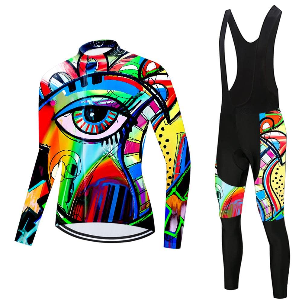 Women Cycling Jersey Set Long Sleeve Bike Shirts Clothing Full Zipper Bicycle Bibs Pant with 20D Padded Cycling Kit