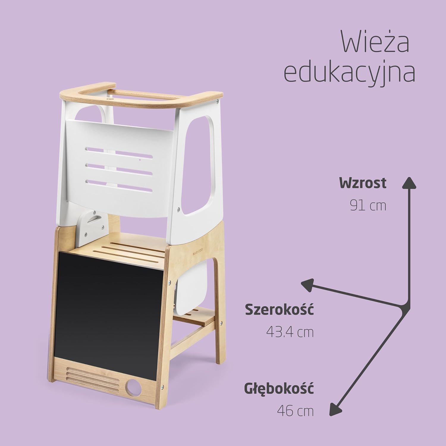 Maxi-Cosi Toucan 3 w 1 Wieża Edukacyjna dla Niemowląt, Montessori Pomocnik Kuchenny Drewniany, 1,5–99+lat, 10–150kg, 3 Ustawienia Wysokości, Stolik+Krzesełkiem, FSC® 100% Certyfikowanego, Natural Wood