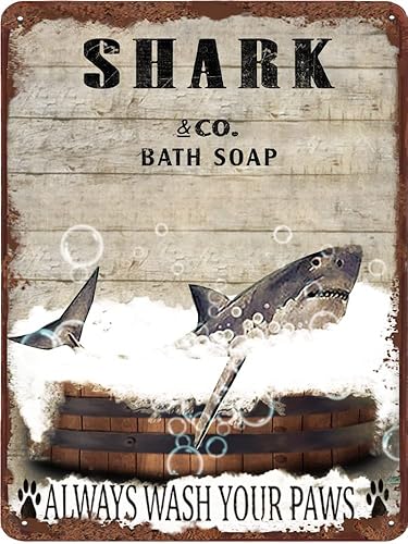 Letrero de metal retro para baño, tiburón, jabón, burbujas, retro, para inodoro, cueva, bar, hogar, baño, decoración de pared, para el hogar,
