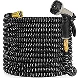 Garden Hose 100ft, Water Hose 100 feet with 10 Function Spray Nozzle, Extra Strength 3750D, Durable 4-Layers Latex Flexible Hose with 3/4" Solid Brass Fittings, Leakproof