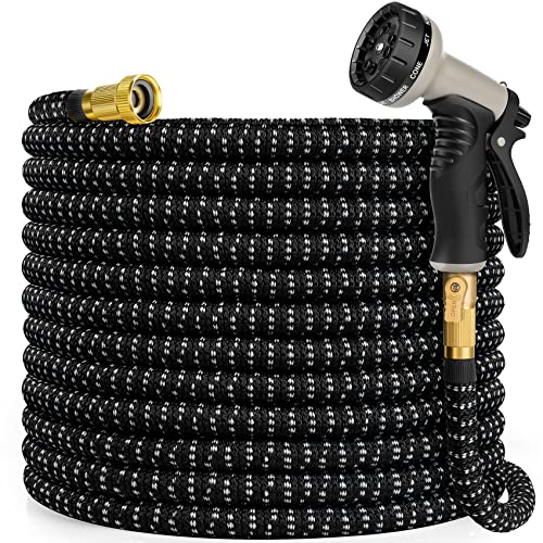 Garden Hose 100ft, Water Hose 100 feet with 10 Function Spray Nozzle, Extra Strength 3750D, Durable 4-Layers Latex Flexible Hose with 3/4" Solid Brass Fittings, Leakproof