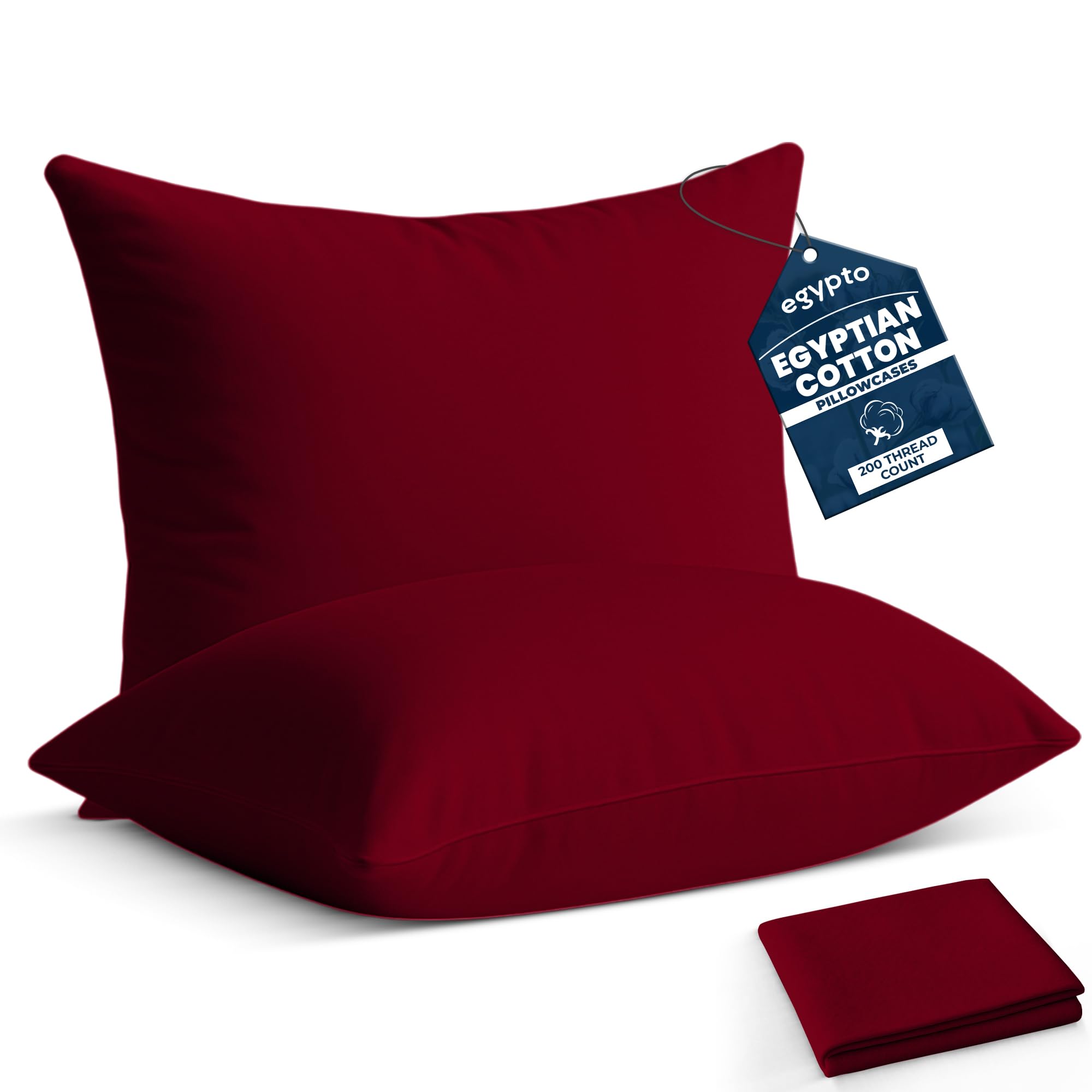 Pack of 2 Pillowcase Red - 100% Egyptian Cotton Pillow Cover Naturally Breathable & Anti-Allergy Pillow Cases 2 Pack 2 Pack (Red, Housewife)