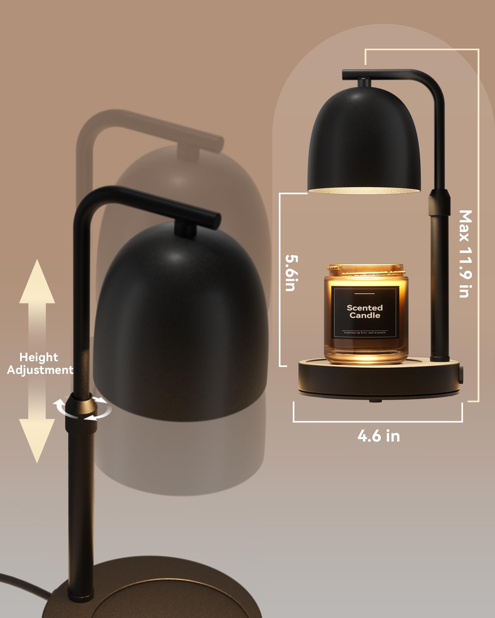 Candle Warmer Lamp with Timer & Dimmable, Adjustable Height Black Candle Warmer for Jar Candles, Birthday Gifts for Women & Men, Office Decor, House Warming Gift, Wax Melt Warmer with 2 Bulbs — view 7