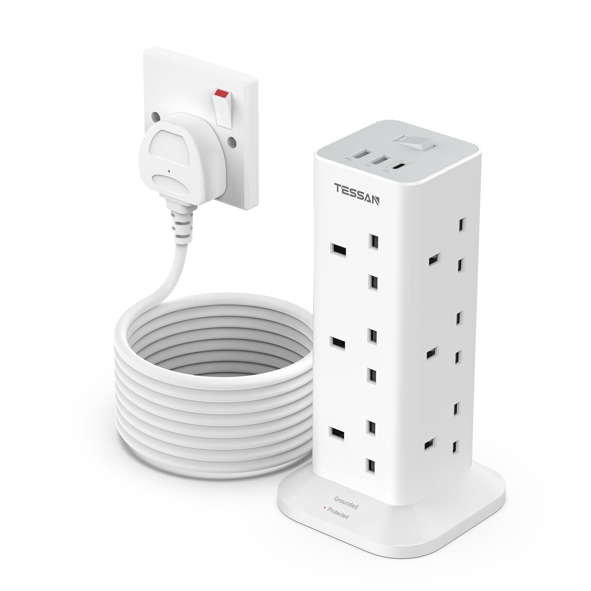 5m Tower Extension Cable with 3 USB Slots, TESSAN 12 Way with Long Cable-image-42