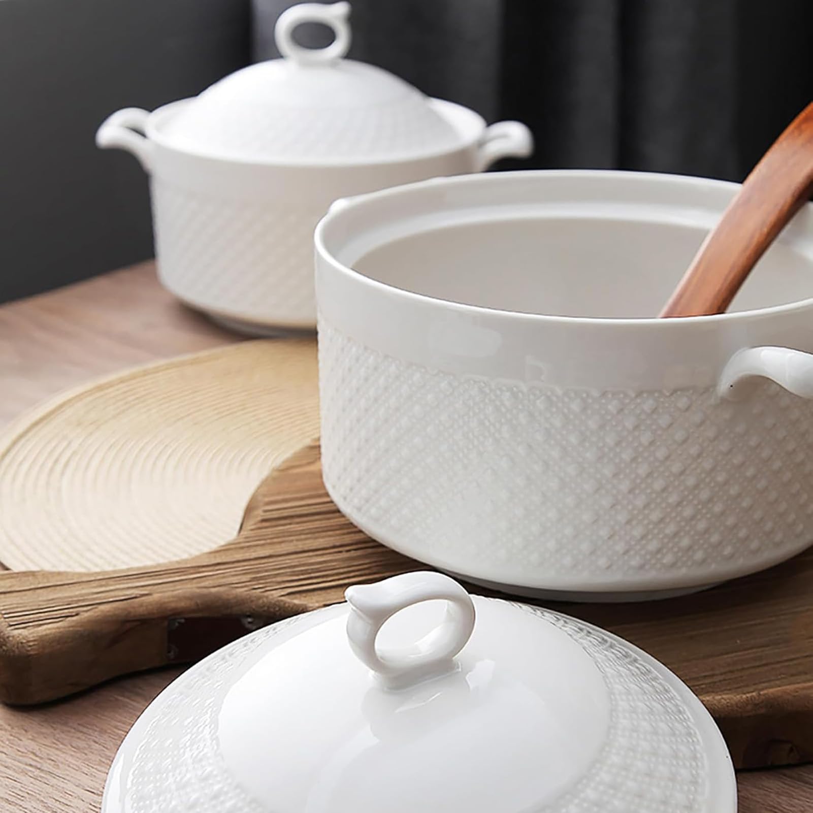 Ceramiczny garnek do duszenia, Mały miedziany garnek do zupy z pokrywką 2, l, biały, okrągły(White,1.5L/1.4QT)