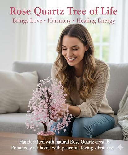 Miniatura 2 de Árbol de cristal de cuarzo rosa, árbol de piedras preciosas Feng Shui de alambre plateado, piedras curativas de chakras, decoración de cristal,