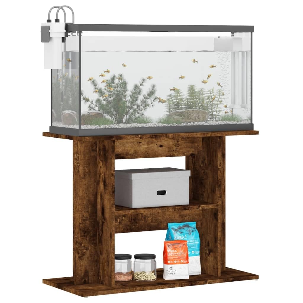 CIOURSTO Aquarium Stand Engineered Wood Fish Tank Cabinet Modern Design with Storage Stable Display for Home Decor Living Rooms (Smoked oak, 80 x 35 x 60 cm)