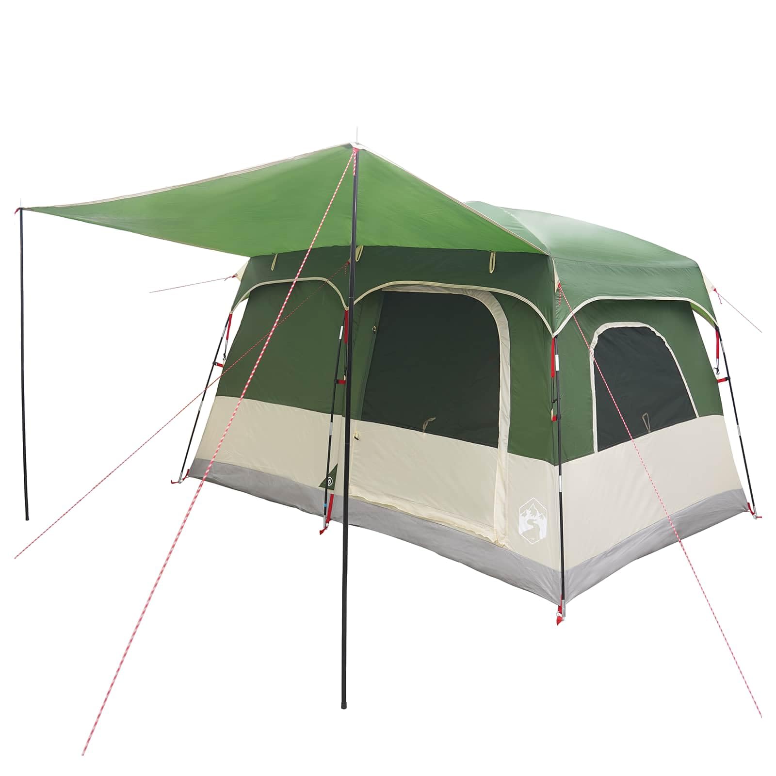 Namiot rodzinny z dachem, zielony, 380 x 260 x 190 cm, poliester, dla maksymalnie 8 osób, z moskitierą, na plażę, kemping, urlop letni i przygody na świeżym powietrzu