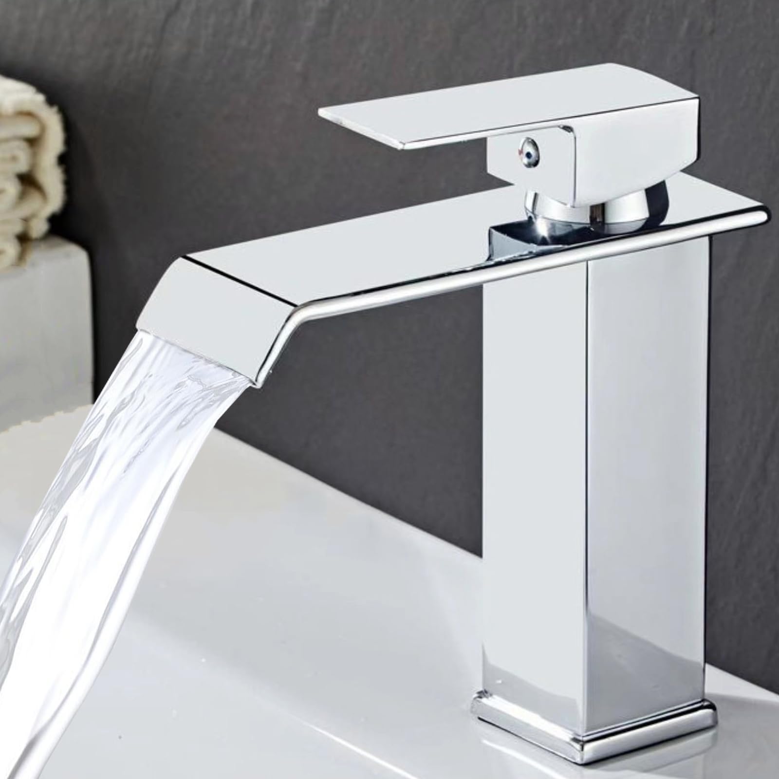 Grifo Lavabo de Cascada en Acero Inoxidable Plateado | Grifos para Lavabos con Cartuchos Cerámicos Grifo Lavabo Cascada Ahorro de Energía Grifos Monomando de Doble Mando Frío-Calor