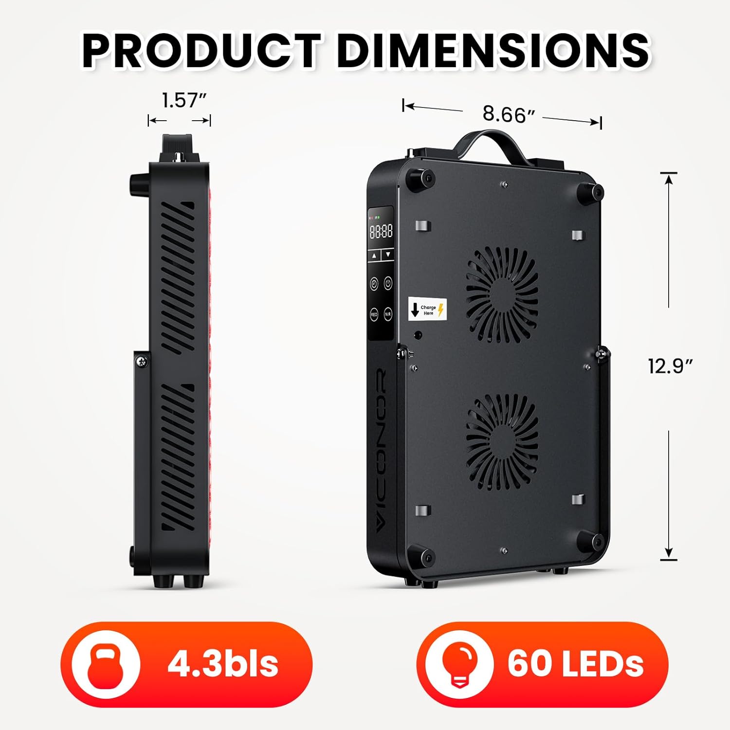 Red Light Therapy for Body, 660nm 850nm Near Infrared Light Therapy Panel, 60 Dual Chip LED Device with 300W of Power, Ideal for Body, Face, Improve Sleep, Skin Health, Includes Hanging Kit & Handle - Image 5
