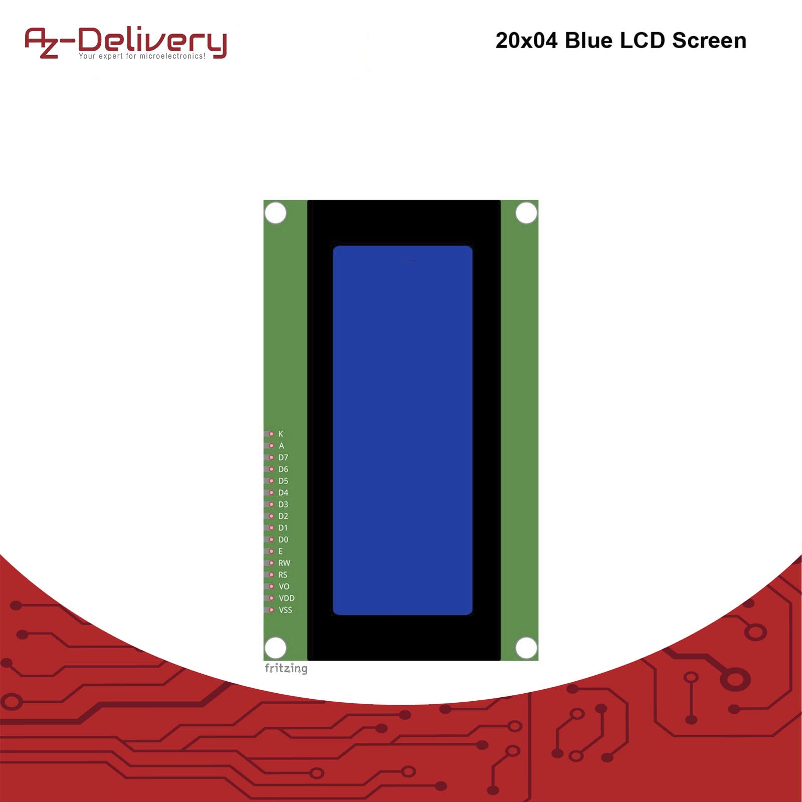 AZDelivery HD44780 2004 Wyświetlacz LCD 4x20 znaków z niebieskim tłem i białymi znakami kompatybilny z Arduino i Raspberry Pi w tym e-book!
