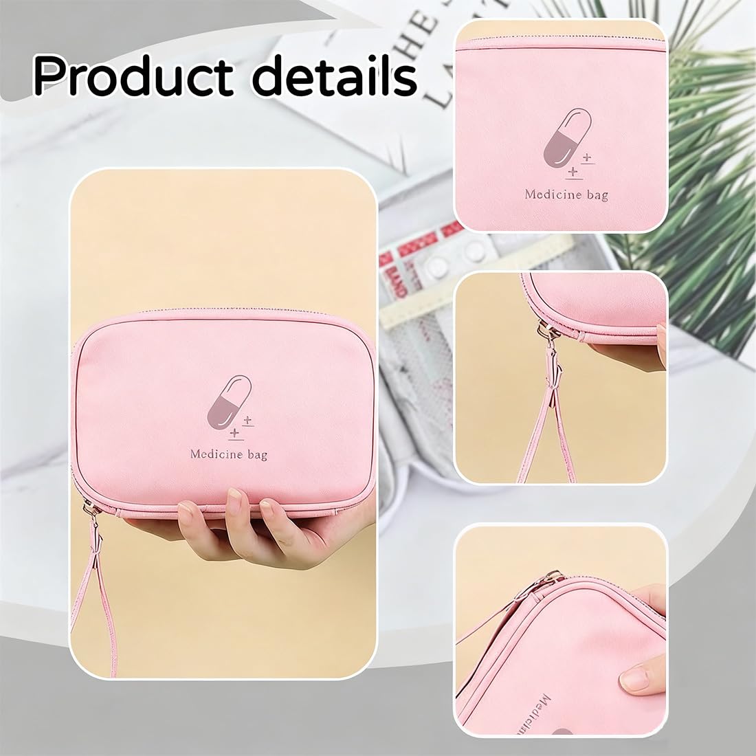 JEYORZY Kit di Pronto Soccorso Portatile, Borsa per Medicinali Vuota, Mini per Viaggio, Rosa