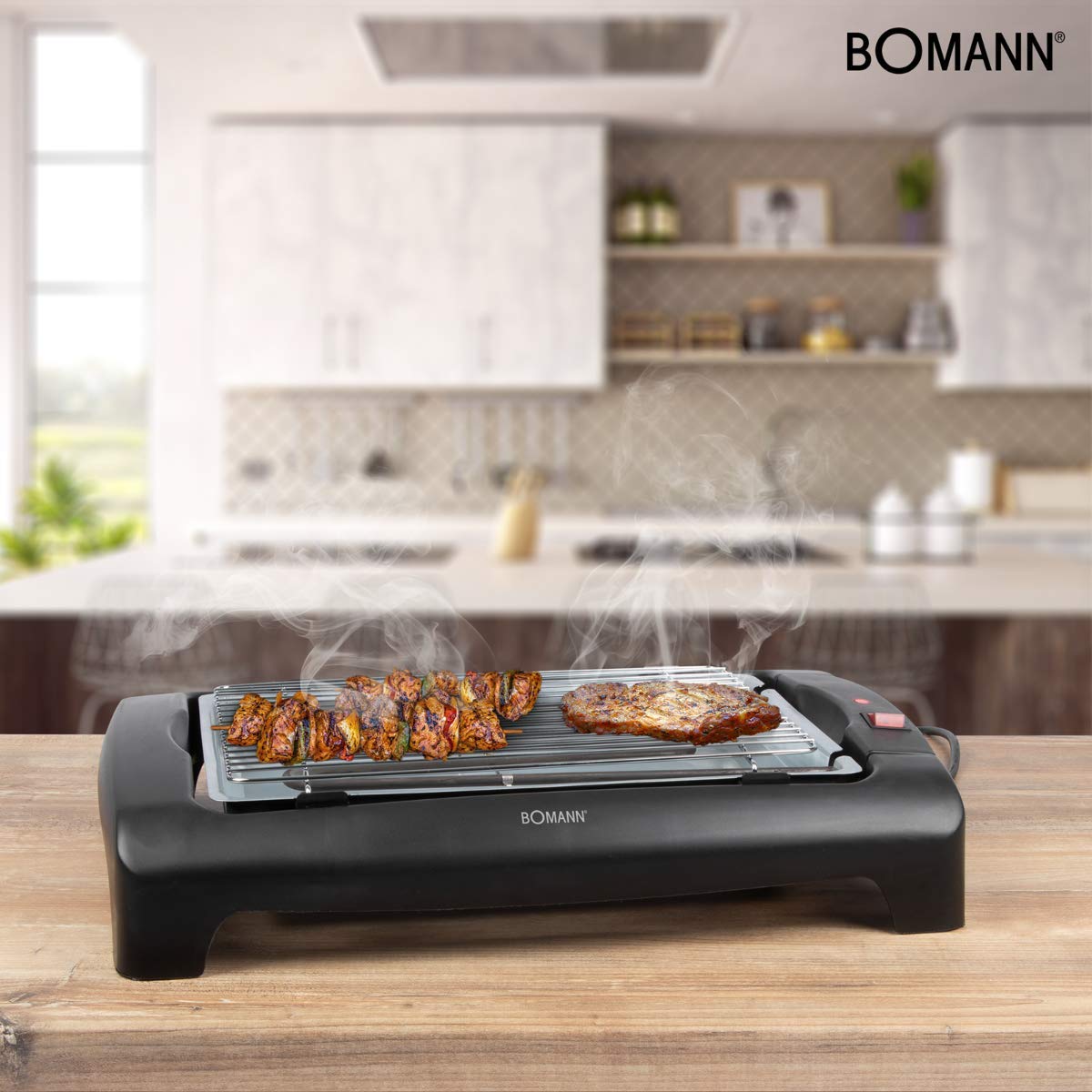 Bomann BQ 1240 N CB - Barbacoa eléctrica, parrilla cromada de 35,5 x 24,5 cm, 2000 W