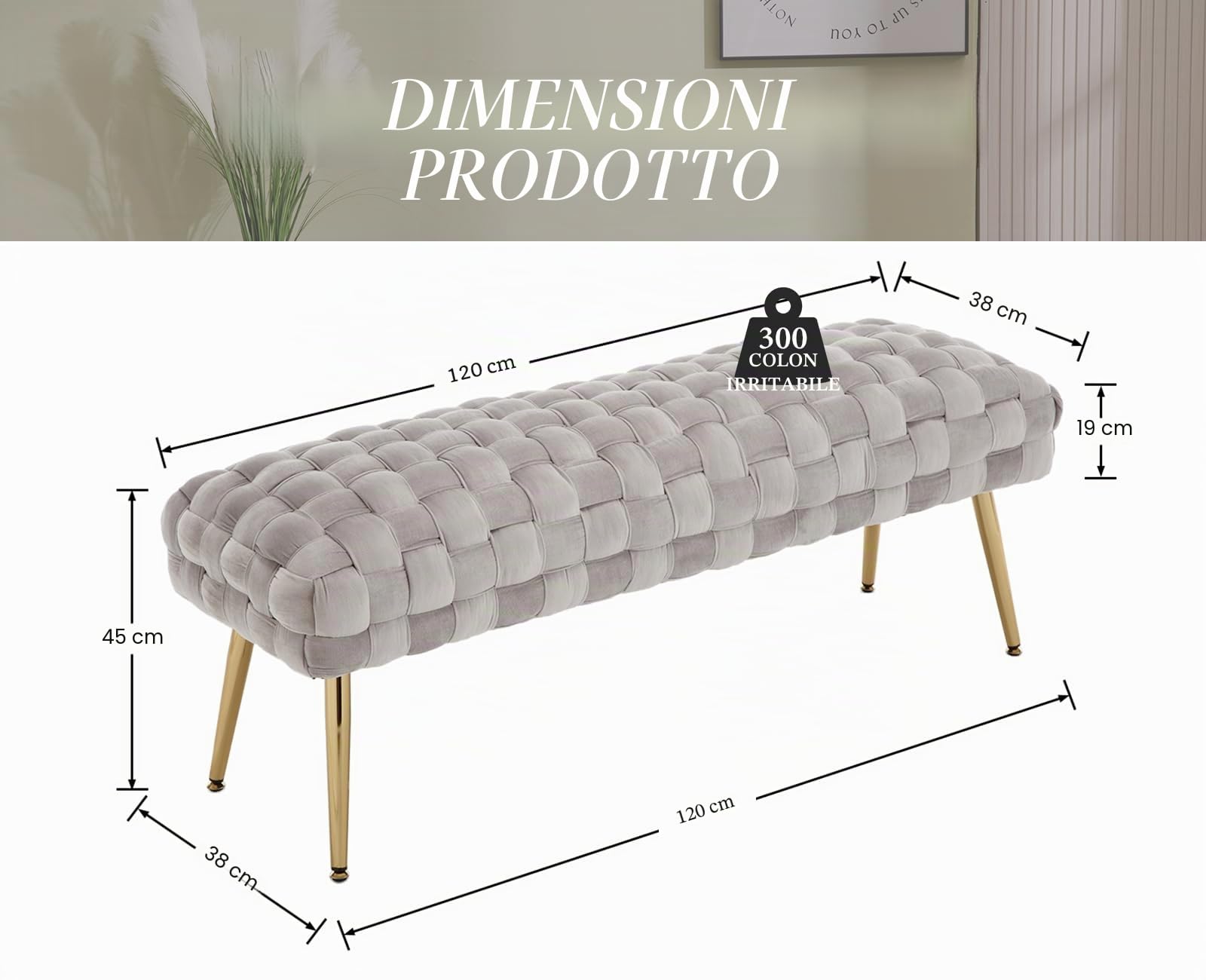 Panca Ingresso Pouf Letto in Velluto 120CM, Grigio