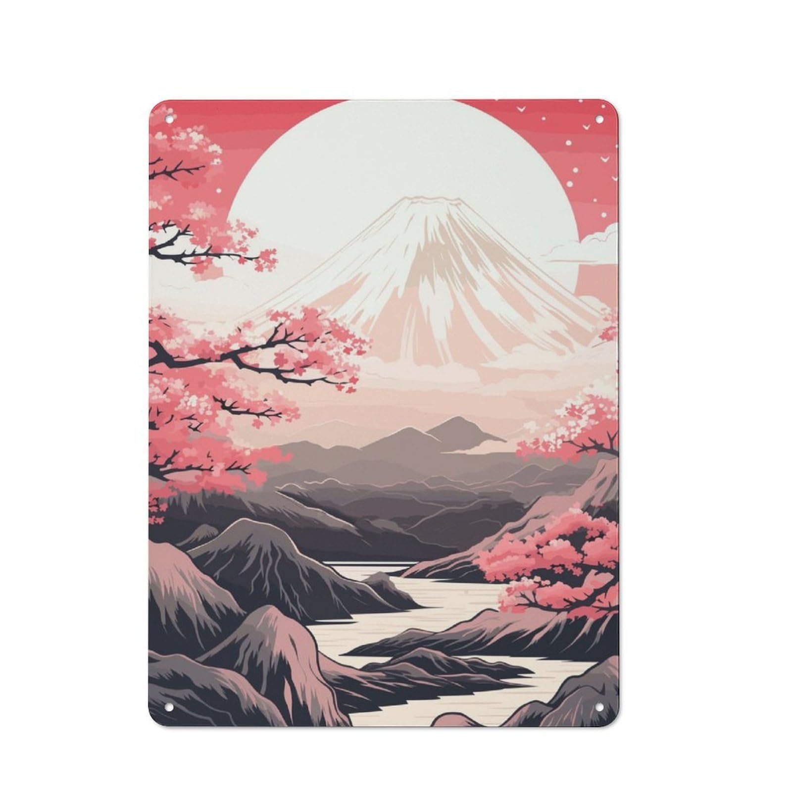 Junmoney Japanese Sakura Fuji Mt Rustic Metal Sign 40X30cm Featuring For Garage Wall, Suited To Garage Decor Collectors