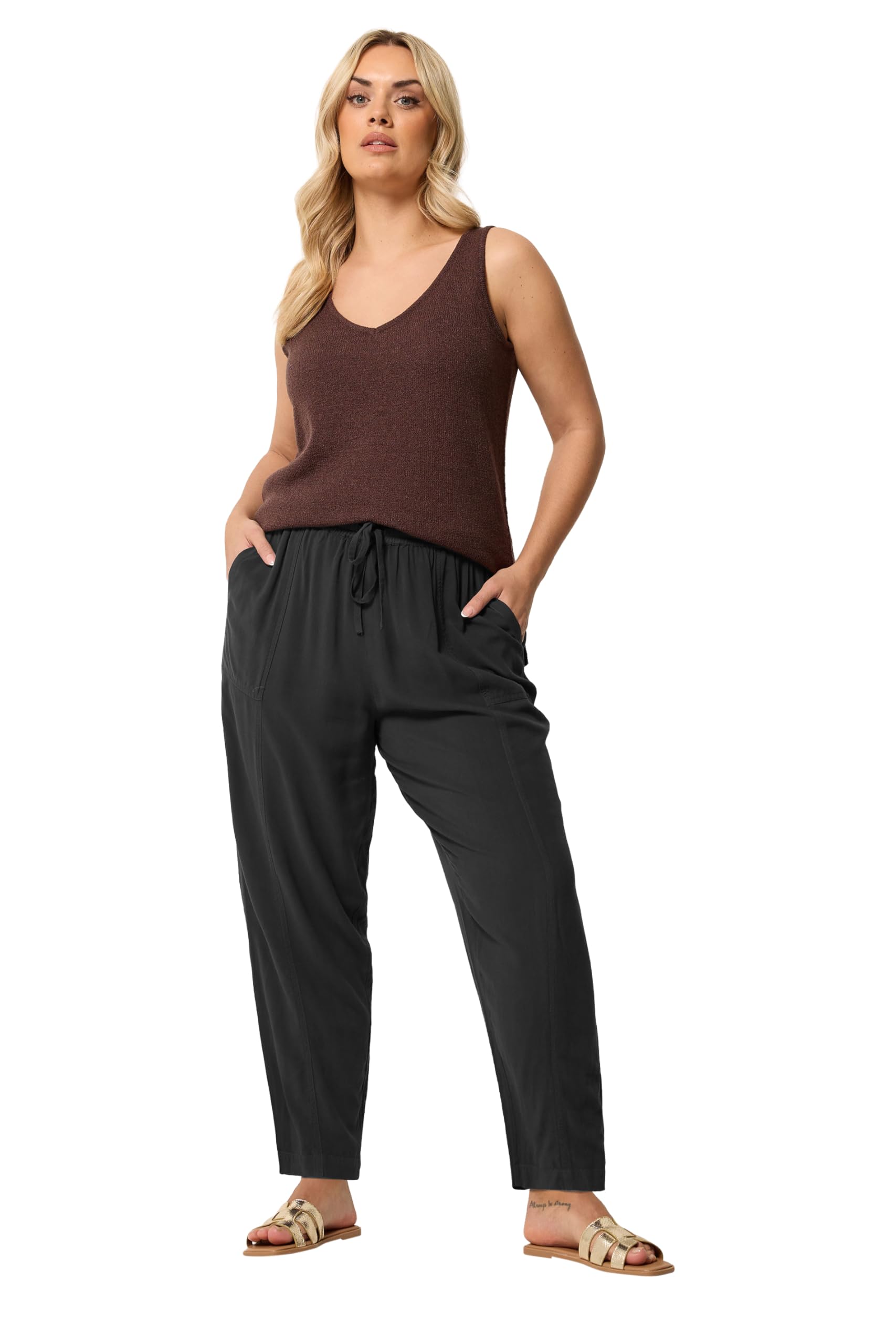 Yours Women's Black Curve Chambray Barrel Trousers - Plus Size Curve