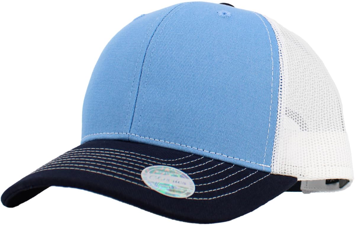 KBETHOS® Classic 6 Panel Cotton Twill Mesh Trucker Cap with Adjustable Snapback, Sky-NAV-WHT