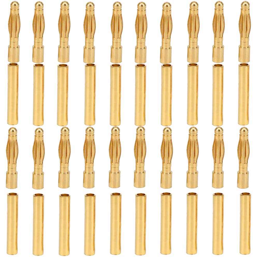 20 Pairs Gold-plated 2.0mm 2mm Banana Plug Bullet Male and Female Connector for RC Lipo Battery ESC Motors (20 Pairs 2.0MM) — image 1
