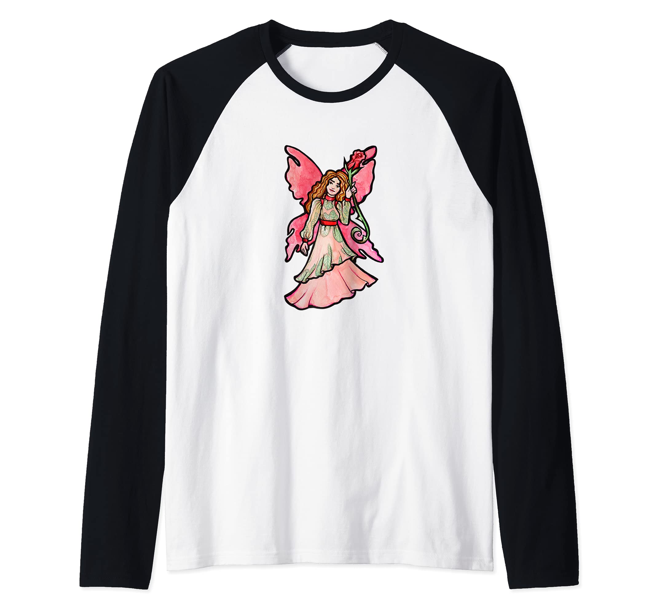 Cute Pink Fairy Garden Art Faerie Gardeners Raglan Baseball Tee, Black
