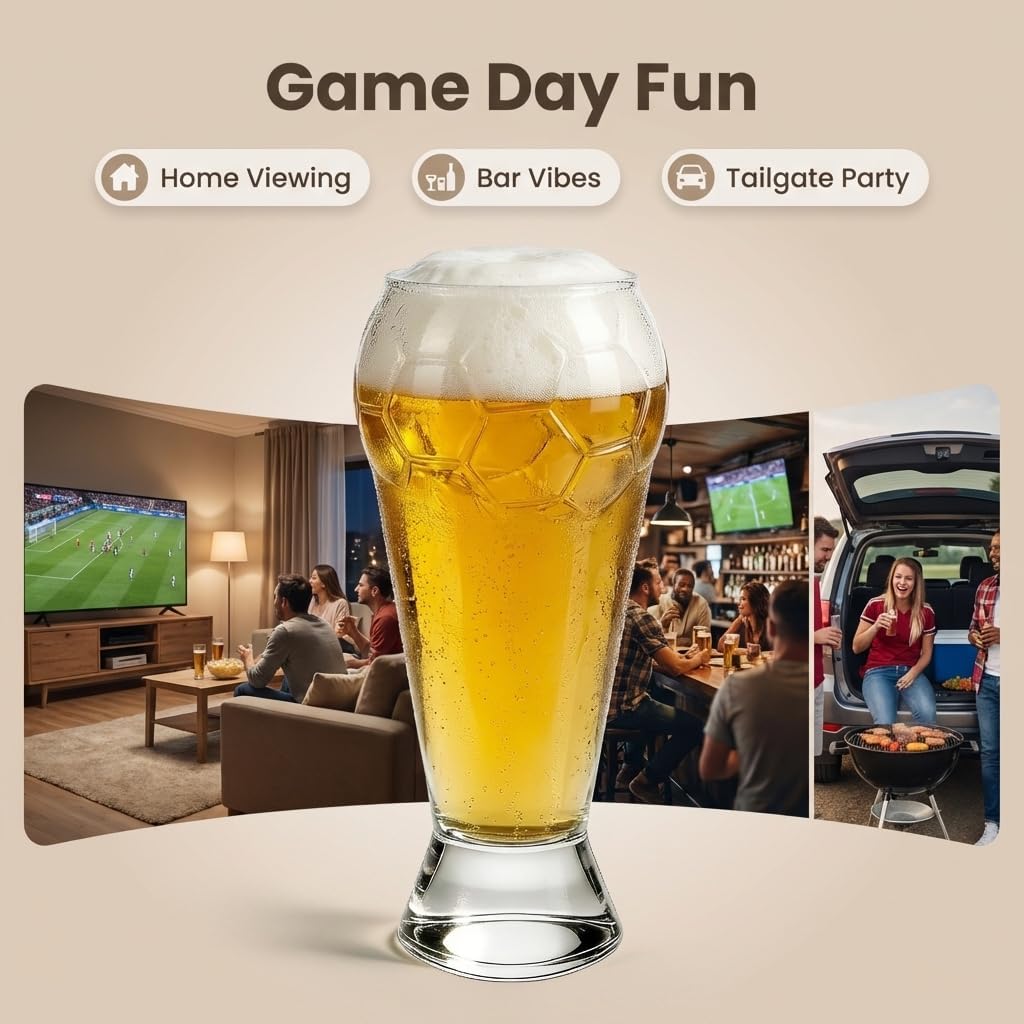 Soccer Shaped 15.2oz Beer Glass for Dads & Boyfriends – Unique Soccer Fan Gift, Perfect Football Beer Glass for Men (27.1 oz)
